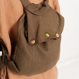 Sac à dos en lin pour pique-nique et aventure, fabriqué à partir de lin durable, sac à dos pour petits et grands aventuriers | Broderie en option