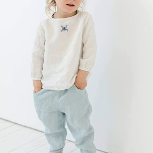 Linen casual Pants Jules, linen clothing, kids clothing, gift for kids, linen pants, pants for kids | Optional Embroidery