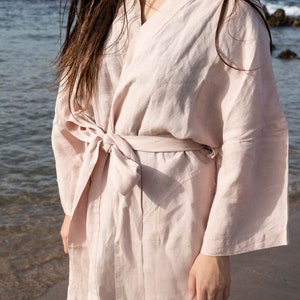 Linen Kimono Robe for Women Optional Embroidery Personalized Robe Bella image 1