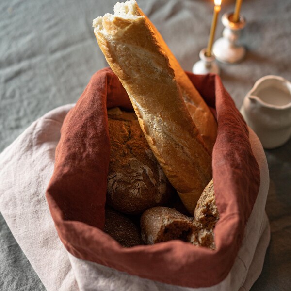 Corbeille à pain en lin | Broderie en option