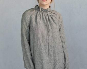 Ready to Ship | Oversized Linen Ruffle Tunic Layla with Long Sleeves