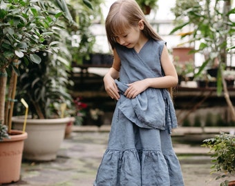 Linen Skirt Amie for Girls | Optional Embroidery