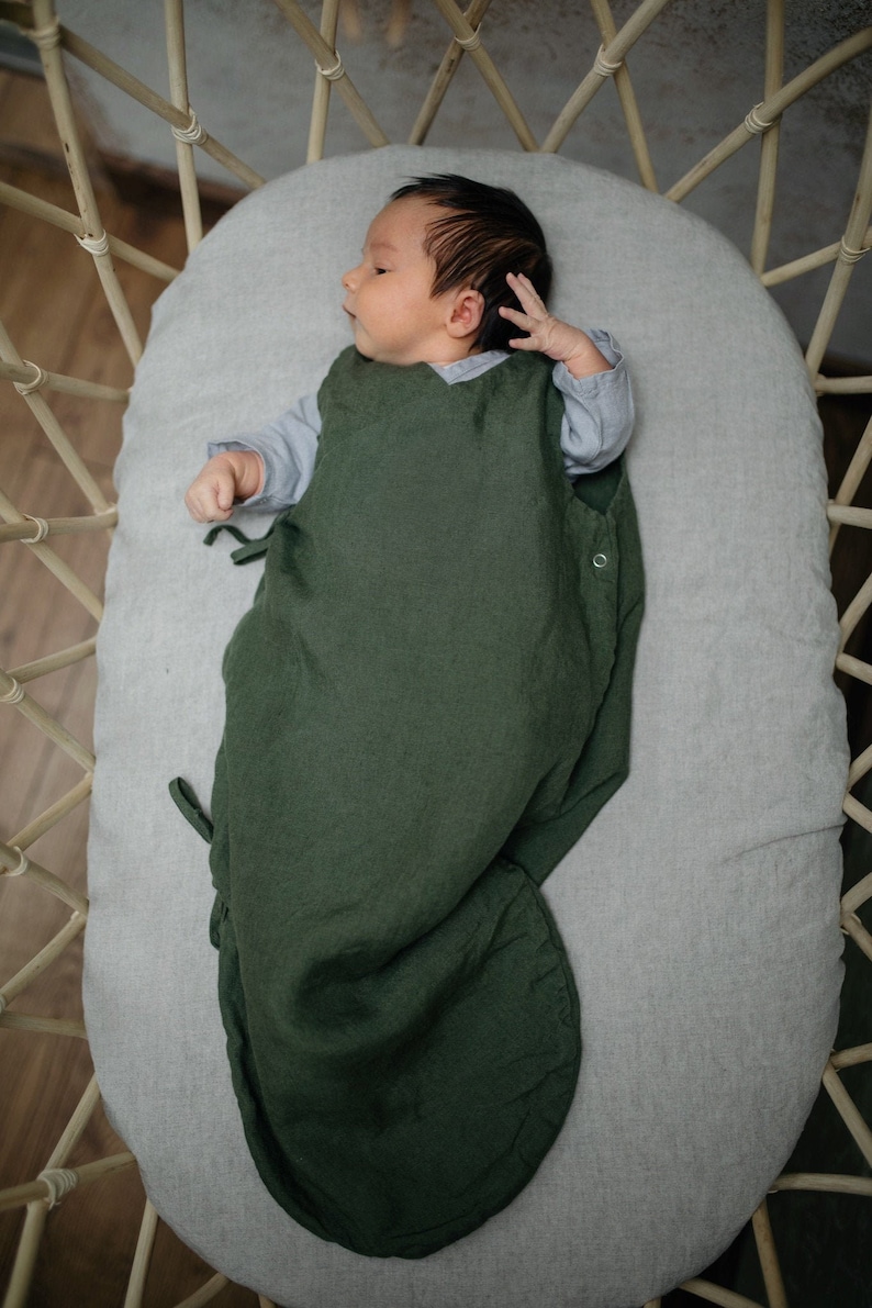 Linen Baby Sleeping Bag Optional Embroidery image 2