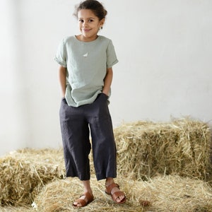 Linen Culotte Pants Hazel for Girls and Boys Optional Embroidery image 4