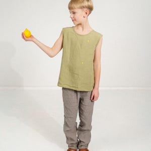 Sustainable Linen Kids Pants Lee, Boys Girls Casual Outfit Pants, Minimalist Kids Linen Pants | Optional Embroidery