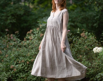 Linen Sleeveless Dress Astrid | Optional Embroidery