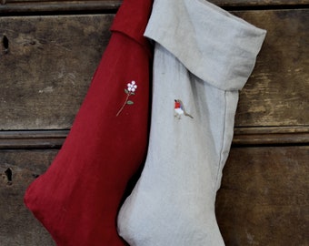Linen Christmas Stocking | Optional Embroidery