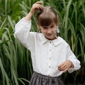 Linen Shirt Cecille with Bishop Sleeves for kids Optional Embroidery image 1