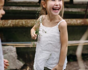 Linen Sleeveless Top | Optional Embroidery | Basic Sleeveless Shirt Agnes for Kids