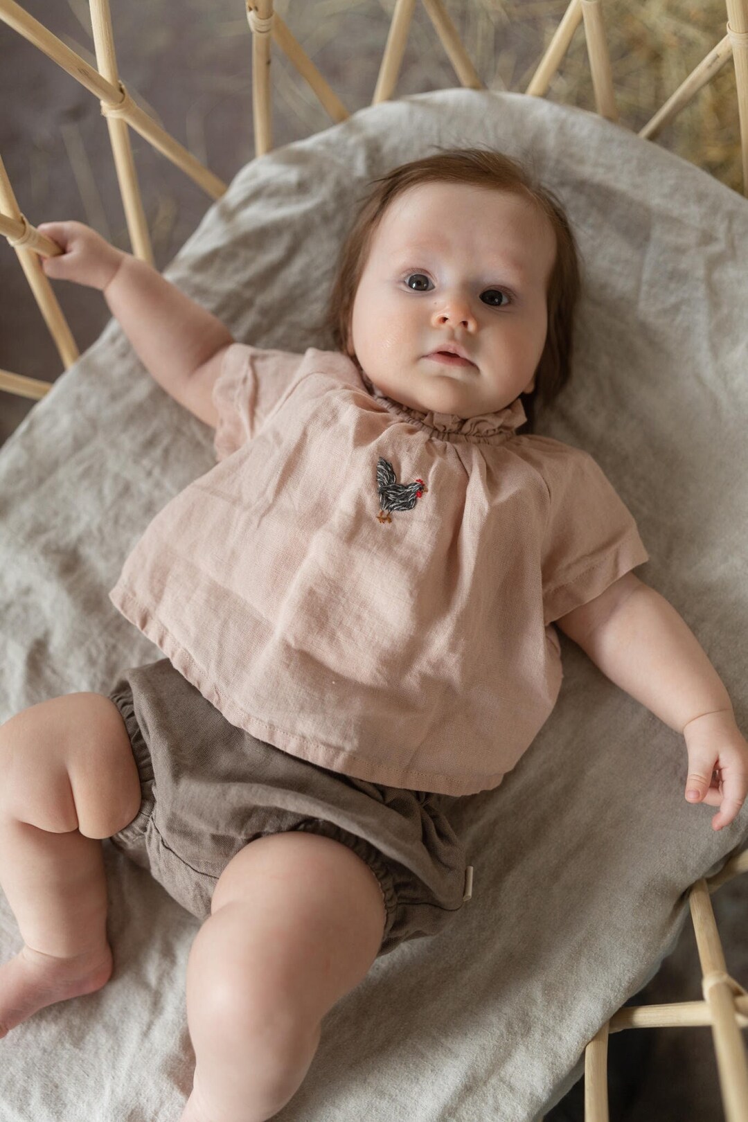 Pure linen top for girls / T1D detailed shirt / half sleeves / wide pockets /  pure linen