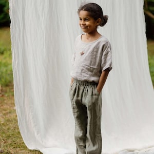 Summer Unisex Linen Pants for Kids Lee, Linen Unisex Trouser, Linen pants for girls, kids clothing toddler linen pants | Optional Embroidery