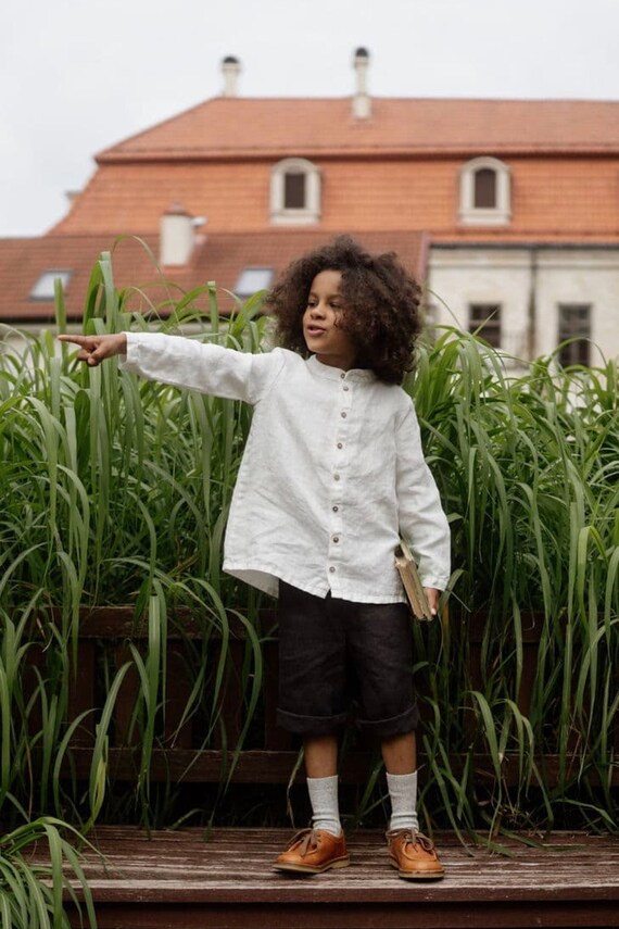 Chemise en lin Hubert pour enfants chemise en lin blanche chemise a manches longues chemise en lin pour tout petits vetement boheme pour bebe Broderie en option Etsy France