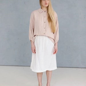 Summer Linen Midi Skirt Elise, high waist skirt, boho skirt, gathered skirt, A-Line skirt, women skirt, women clothing | Optional Embroidery