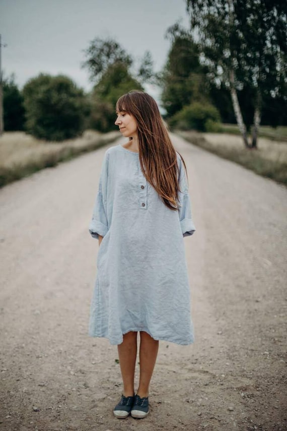 Linen Tunic Dress Helen With Long Sleeves Boho Clothing