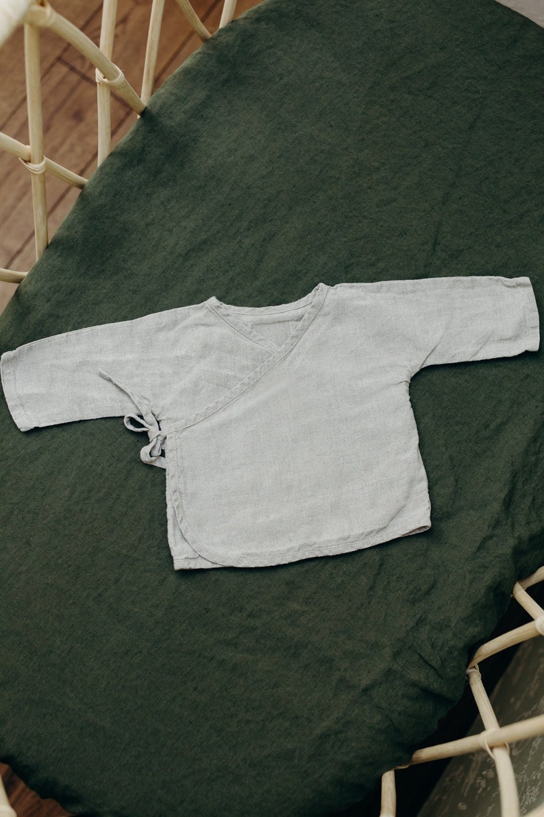 Newborn Linen Wrap Shirt Optional Embroidery image 1