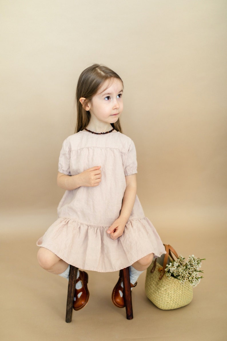 Linen Dress Alice with Short Sleeves Optional Embroidery image 4