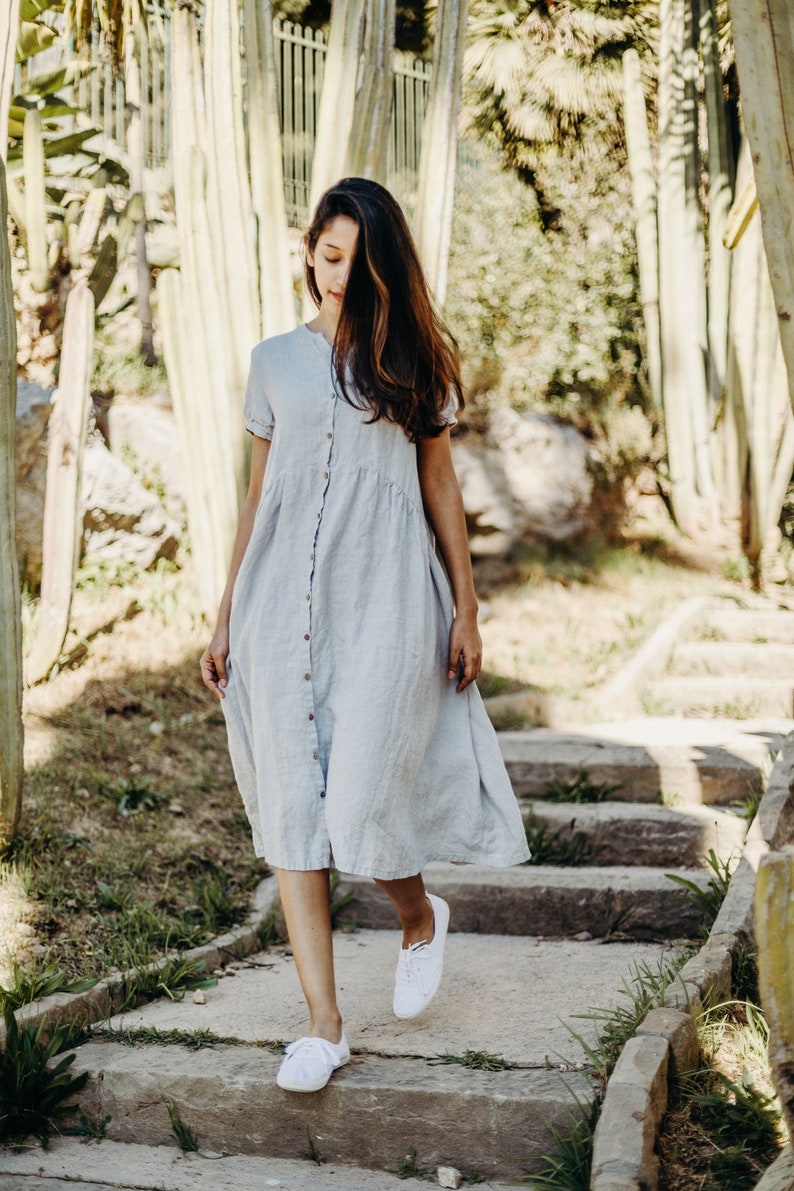 Linen Dress Birdie with Short Sleeves 