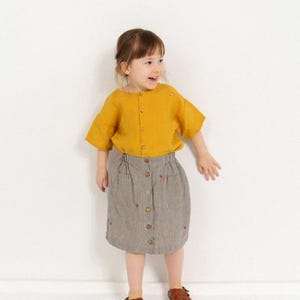 Kids Linen Top for Boys and Girls, Summer Playwear Outfit, Short Sleeve Button Down Design Top Mila | Optional Embroidery