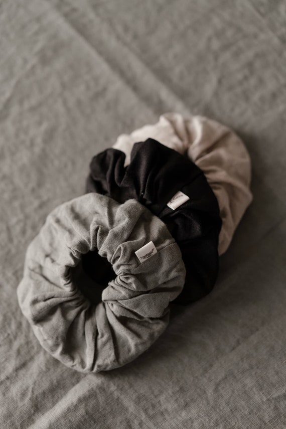 Linen Hair Scrunchie | Optional Embroidery - Etsy