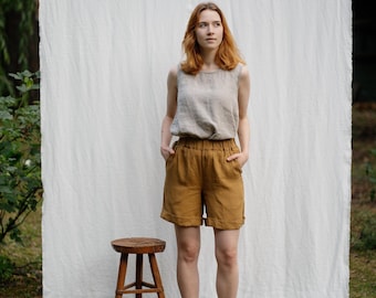 Linen Top Laura for Women, Lightweight Sleeveless Blouse with Clean Hem and Elegant Natural Drape