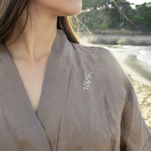 Linen Kimono Robe for Women Optional Embroidery Personalized Robe Bella image 3