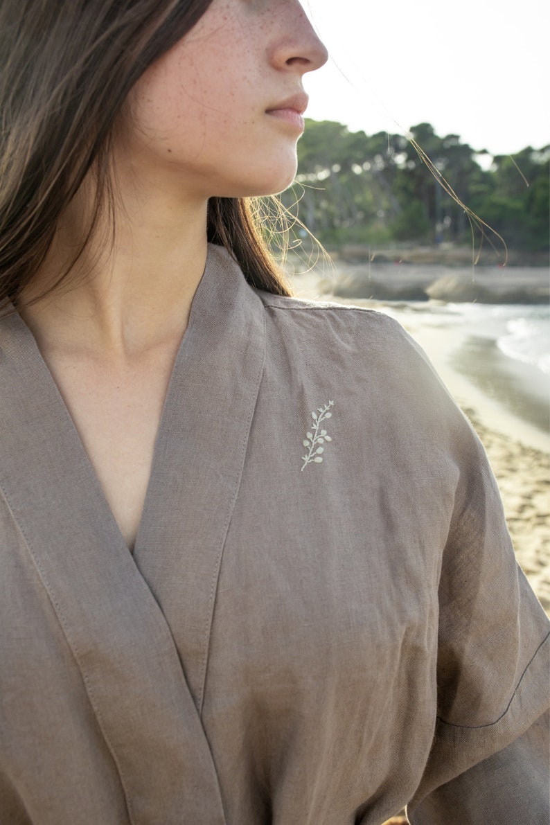 Linen Kimono Robe for Women Optional Embroidery Personalized Robe Bella image 3