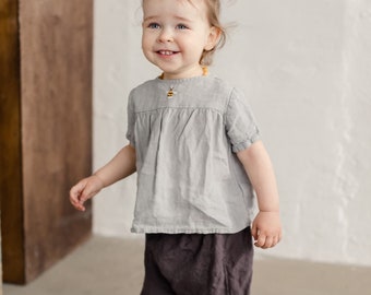 Linen Baby Harem Pants Jesse, Kids Bottoms, toddler pants, elastic waist pants, linen pants, baby clothing | Optional Embroidery