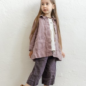 Jupe-culotte en lin noisette pour enfant Broderie en option image 2