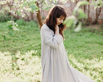 Linen Dress Leah with Long sleeves | Optional Embroidery