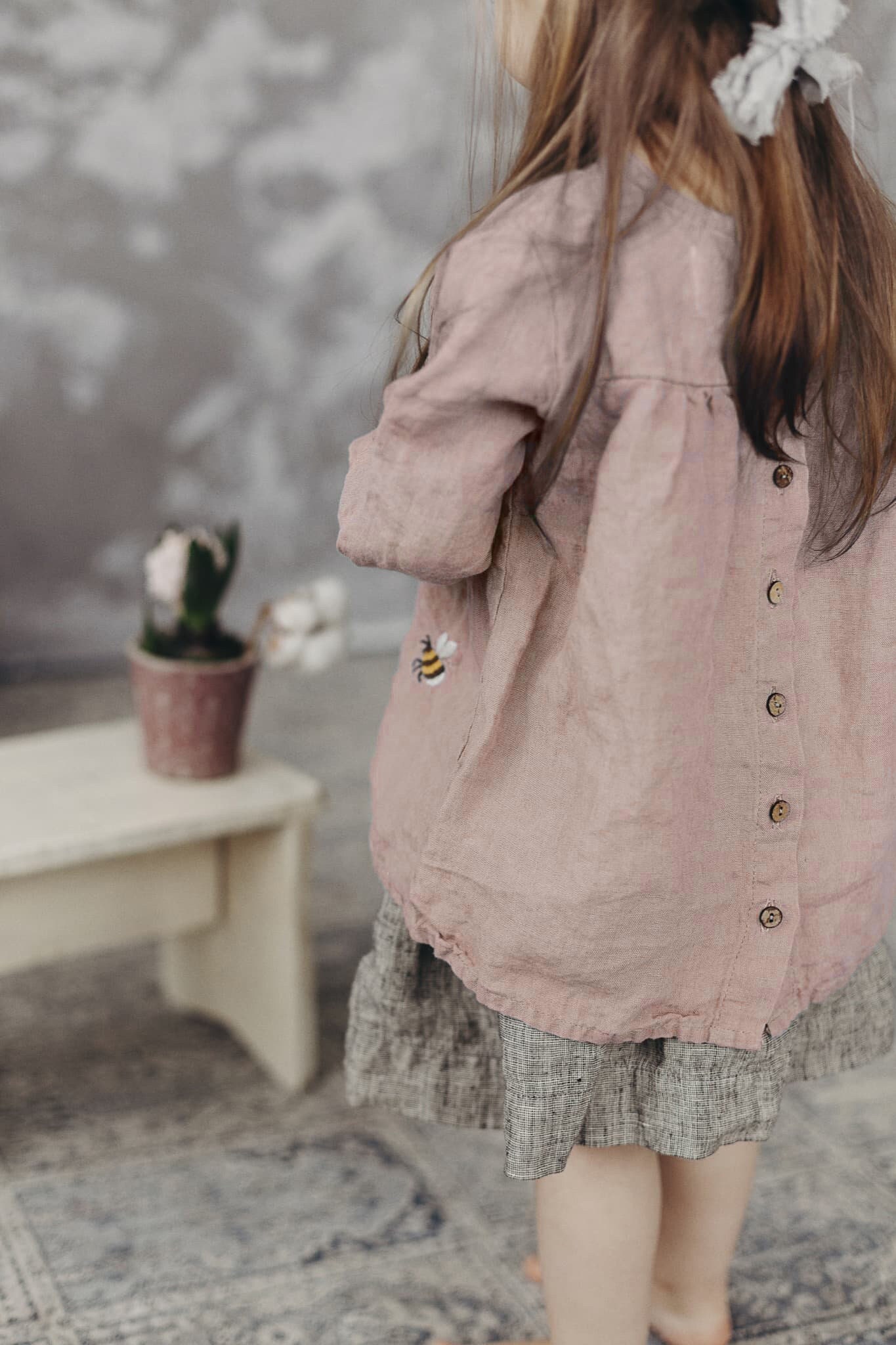 ハンドメイド『LINEN サークルフリルチュニック』 LINEN サークルフリルチュニック *オフ白* size110 | iichi 日々の