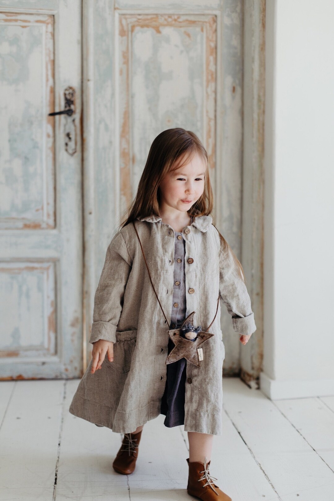 Abrigo de lino cálido para niñas River, abrigo tipo capa, cárdigan