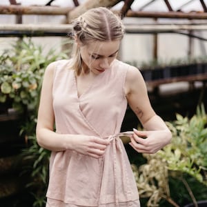 Leinen Ärmellose Bluse - Weste Sofy, lange Leinen Tunika, Leinen Tank Top, Leinen Top mit Rundhalsausschnitt | Optional Stickerei