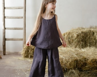 Linen Pleated Pants Amber for Girls and Boys | Optional Embroidery