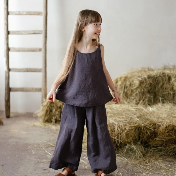 Pantalon à plis en lin Ambre pour fille et garçon | Broderie en option