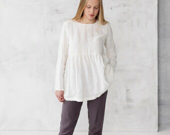 Linen Tunic Blouse Sylvia with Long Sleeves | Optional Embroidery