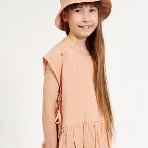 Linen Top for Girls, Minimalist Summer Outfit for Kids, Sleeveless Ruffled Tie Back, Soft Boho Design Top Clove | Optional Embroidery