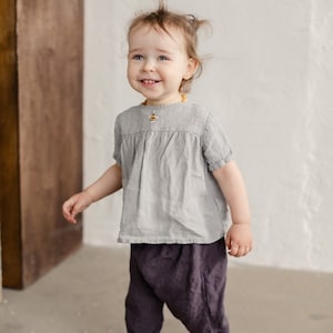 Summer Linen Tunic Louise with Short Sleeves for girls, Linen Tank Top for Girls, Toddler Girls Linen Top | Optional Embroidery