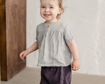 Linen Tunic Louise with Short Sleeves for girls | Optional Embroidery
