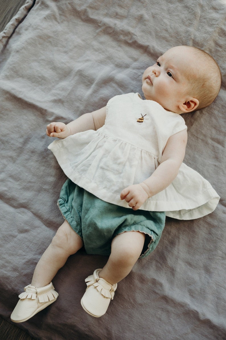 Reversible Linen Baby Bloomers Baby Diaper Cover in Mint Green and White more colors available
