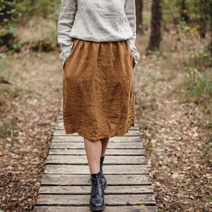 Linen Midi Skirt Elise, skirt with pockets, summer linen skirt, midi skirt, gathered skirt, women Bottoms | Optional Embroidery