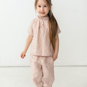 Linen Pants Jules for kids, Linen trousers, organic linen pants, High Waist Trousers with Pockets, baby clothes | Optional Embroidery
