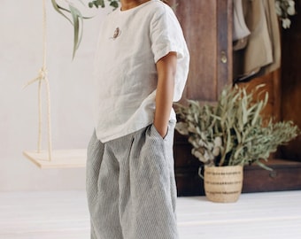 Linen Pleated Pants Amber for Kids | Optional Embroidery