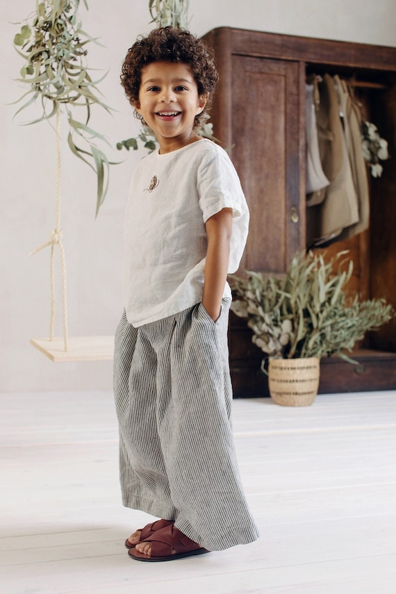 Pantalon en lin a plis Ambre pour enfant pantalon large pantalon a plis pantalon taille haute pantalon pour tout petit pantalon en lin Broderie en option Etsy France