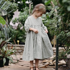 Linnen jurk voor meisjes Maggie, midi-jurk, zomerjurk, verjaardagsoutfit, puur natuurlijke linnen meisjesjurk, zacht linnen | Optioneel borduurwerk
