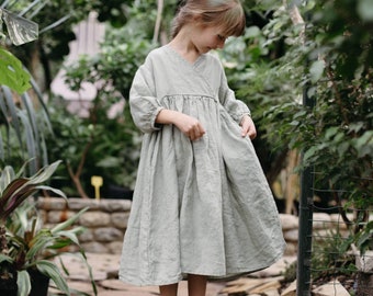 Linen Dress Maggie for girls | Optional Embroidery