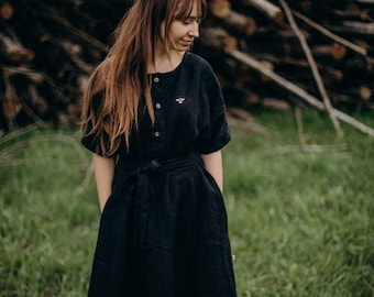 Short Sleeve Button Down Linen Long Dress - by Venti6 (camel Color) - Etsy
