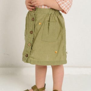 Boho Linen Skirt for Girls, Summer Button Front Casual Playwear Skirt, Soft Minimal Style, Comfort Fashion Skirt Nikki | Optional Embroidery