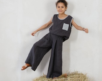 Linen Pleated Pants Amber for Boys and Girls | Optional Embroidery