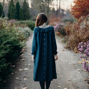 Linen Dress Lucy With Long Sleeves Embroidery Option - Etsy