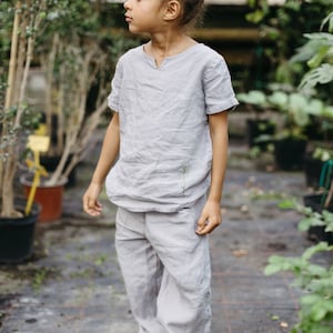 Linen Pants Jules for kids, linen pants relaxed fit, soft linen loose culottes, balloon pants, kids bottoms | Optional Embroidery